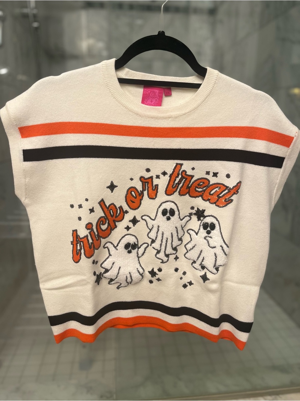 QOS Kids' 'Trick or Treat' Ghost Knit Top - White & Orange